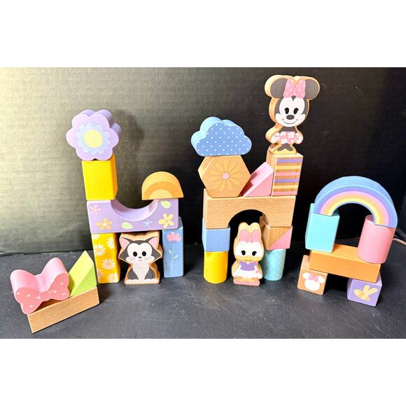 Just Play Disney Wooden Toys Minnie Mouse Building Blocks Set 27pc Daisy Figaro - Picture 1 of 4